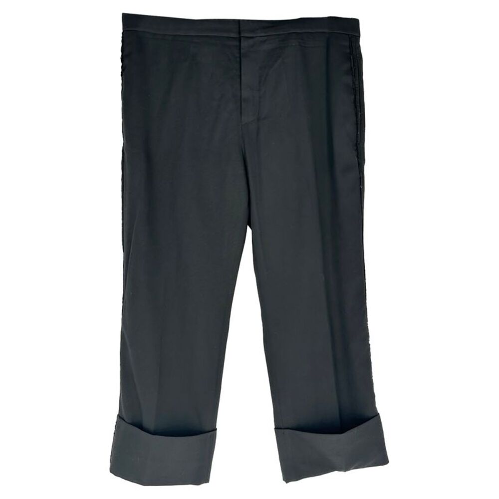 Ann Demeulemeester Straight-Leg Cuffed Hem Trousers in Black Wool
